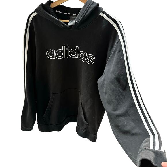 Vintage Adidas Black and White Striped Hoodie- Black Men's Size Large - Picture 2 of 4